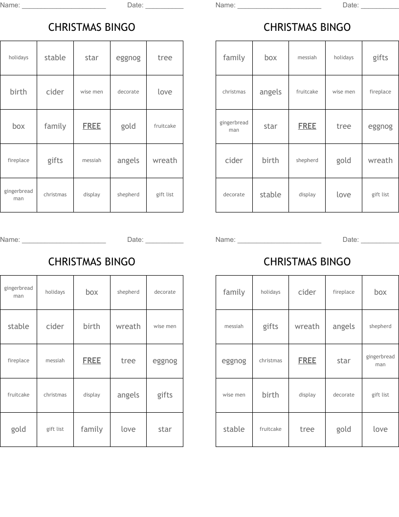 CHRISTMAS BINGO