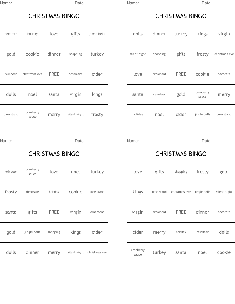 CHRISTMAS BINGO
