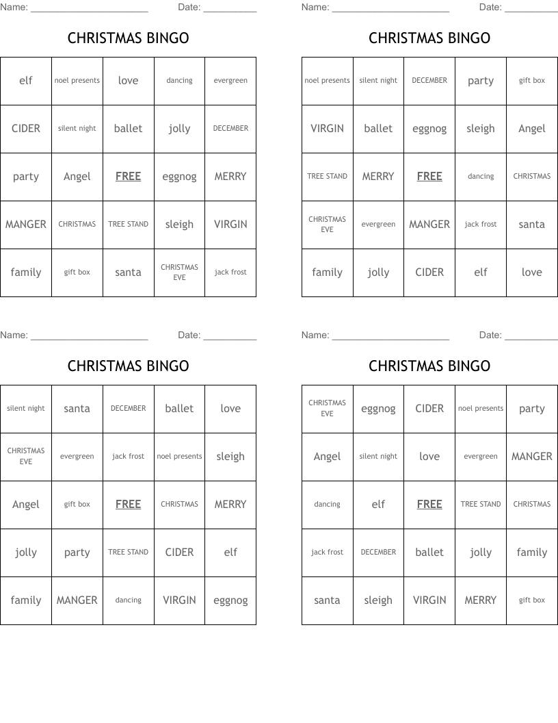 CHRISTMAS BINGO