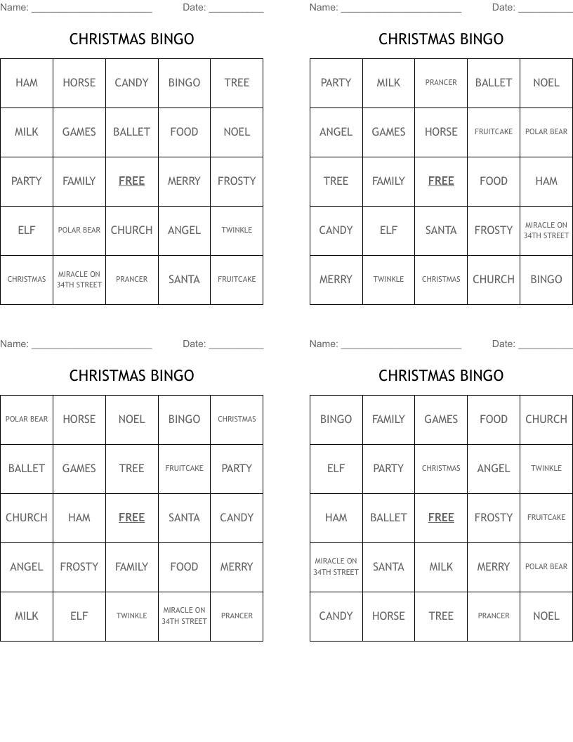 CHRISTMAS BINGO