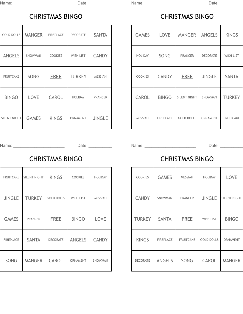 CHRISTMAS BINGO