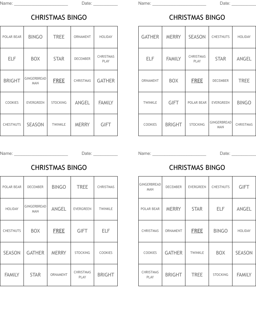 CHRISTMAS BINGO