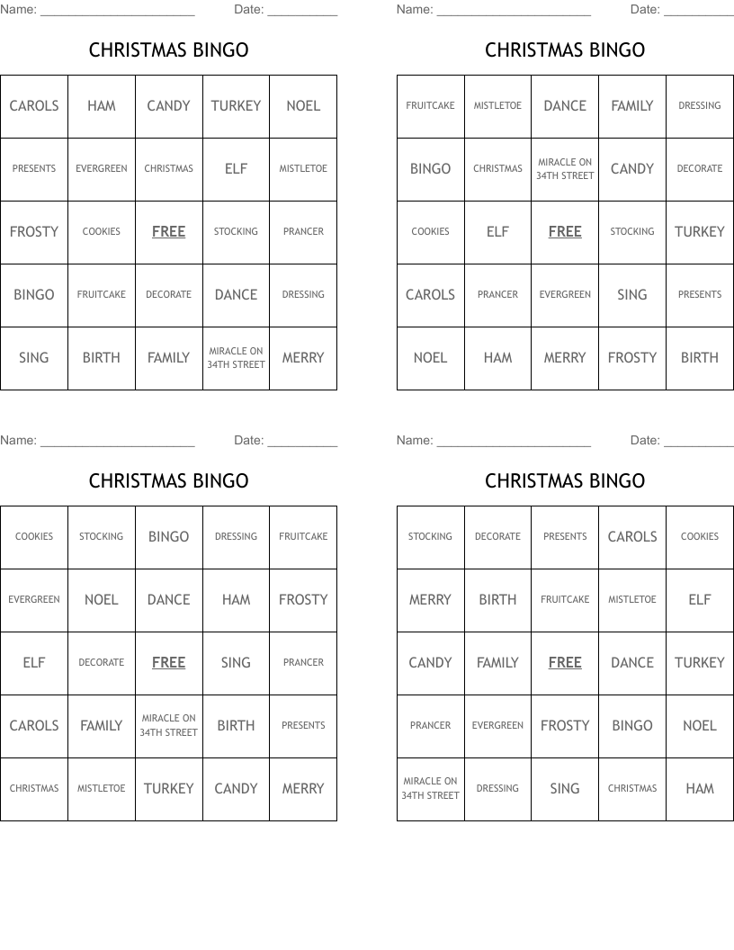 CHRISTMAS BINGO
