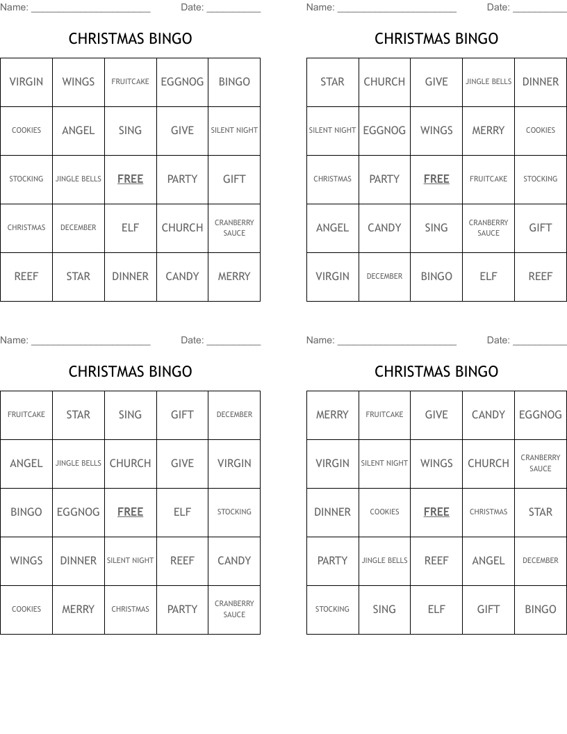 CHRISTMAS BINGO
