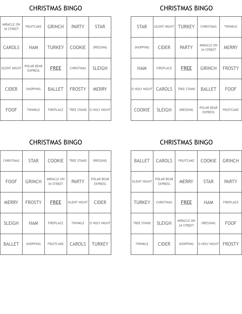 CHRISTMAS BINGO