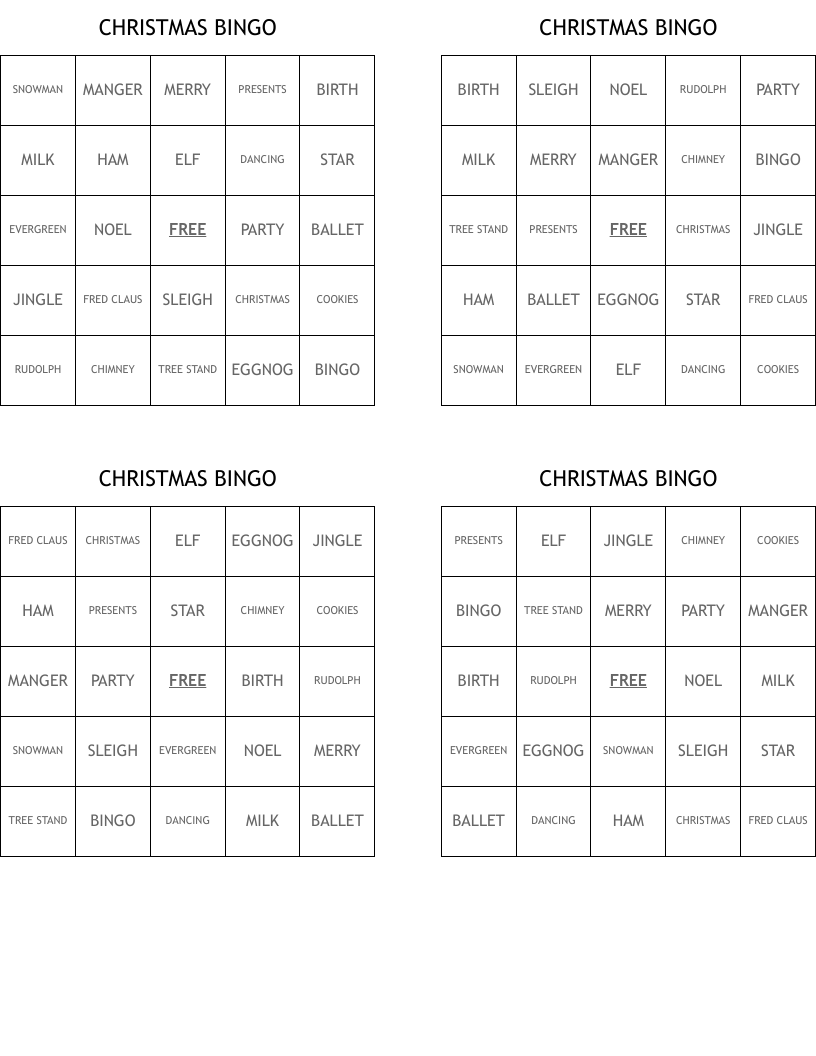 CHRISTMAS BINGO