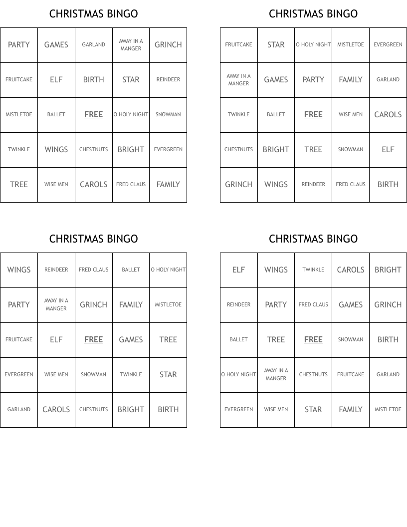 CHRISTMAS BINGO