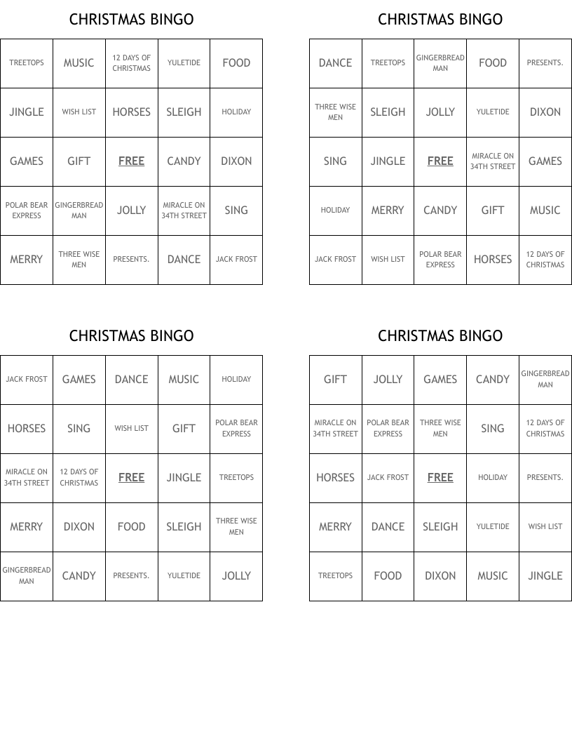CHRISTMAS BINGO