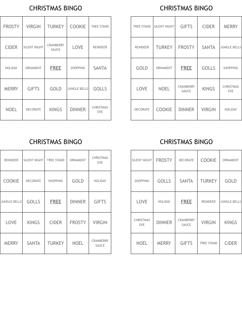 CHRISTMAS BINGO