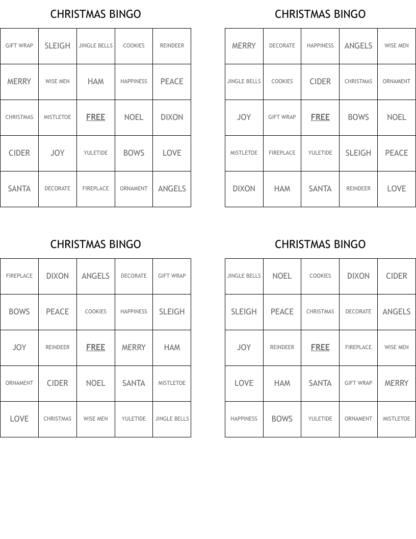 CHRISTMAS BINGO