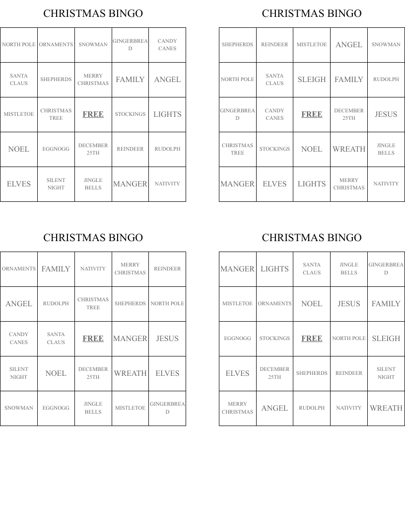 CHRISTMAS BINGO