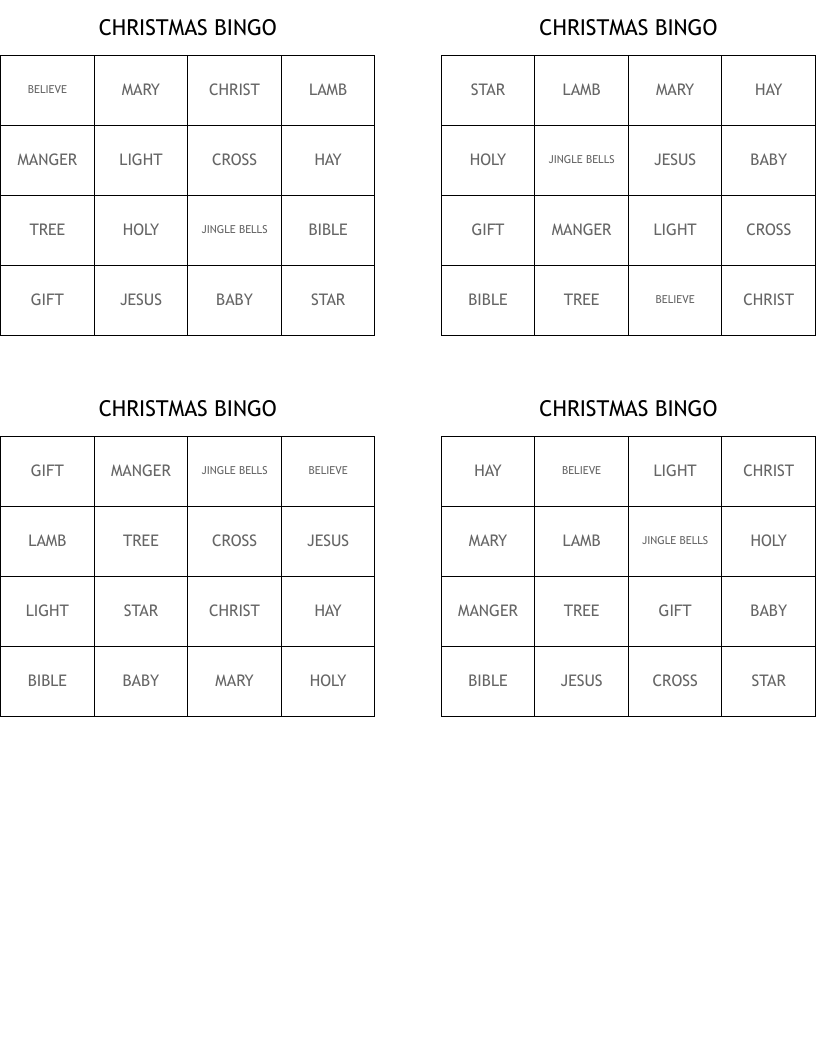 CHRISTMAS BINGO