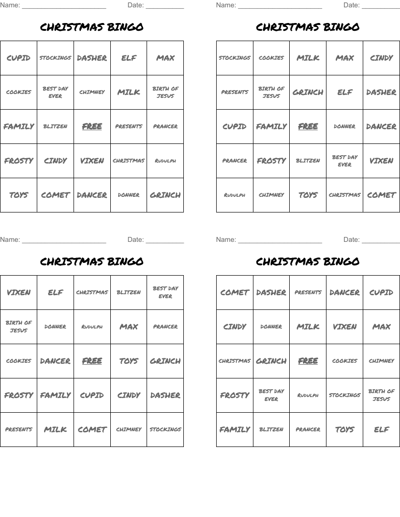 CHRISTMAS BINGO
