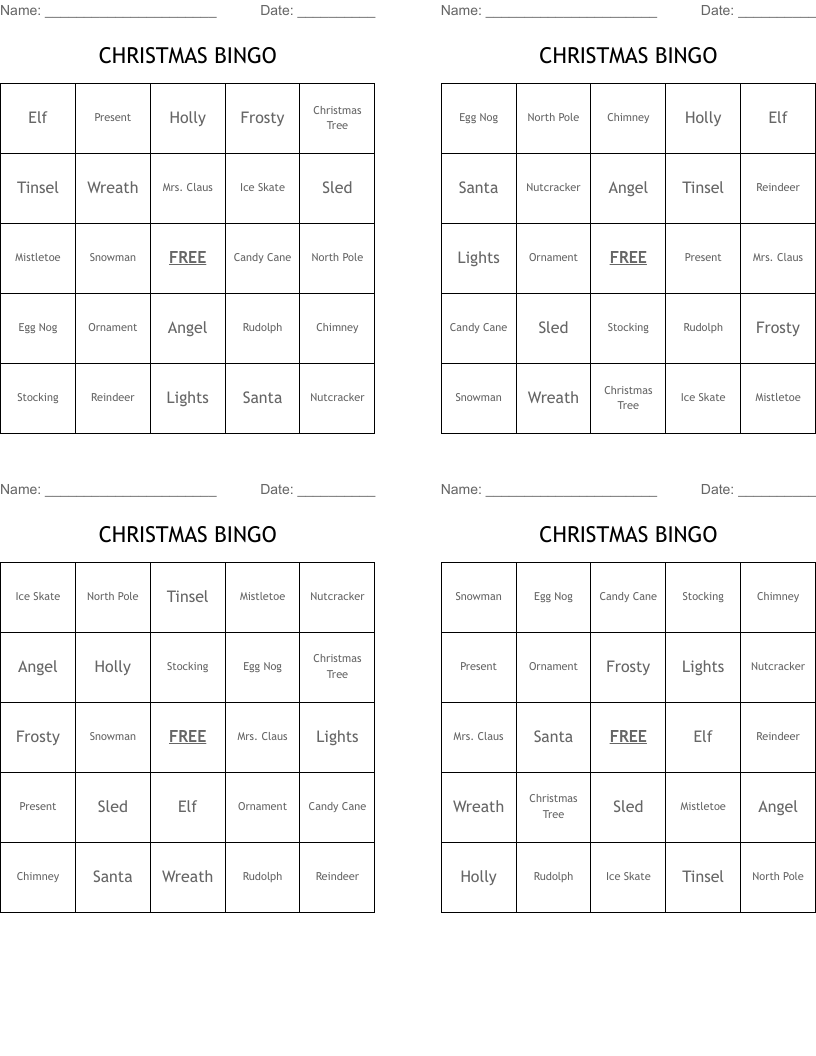 CHRISTMAS BINGO