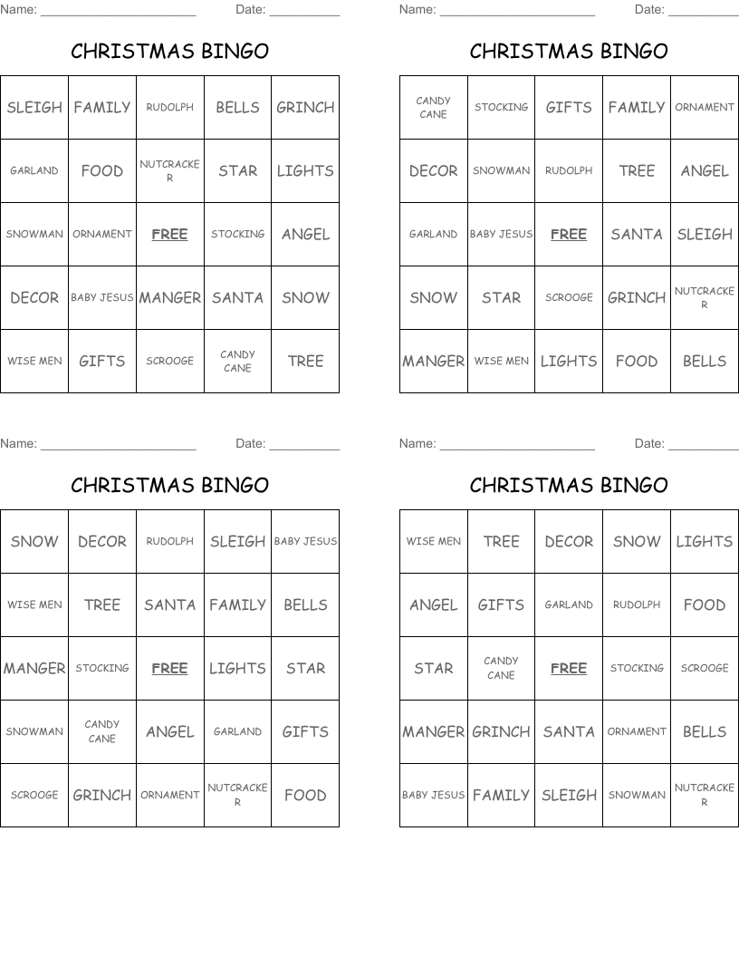 CHRISTMAS BINGO