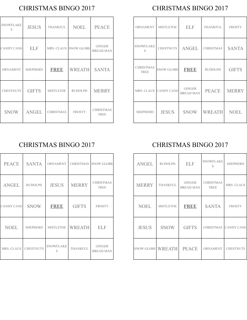 CHRISTMAS BINGO 2017
