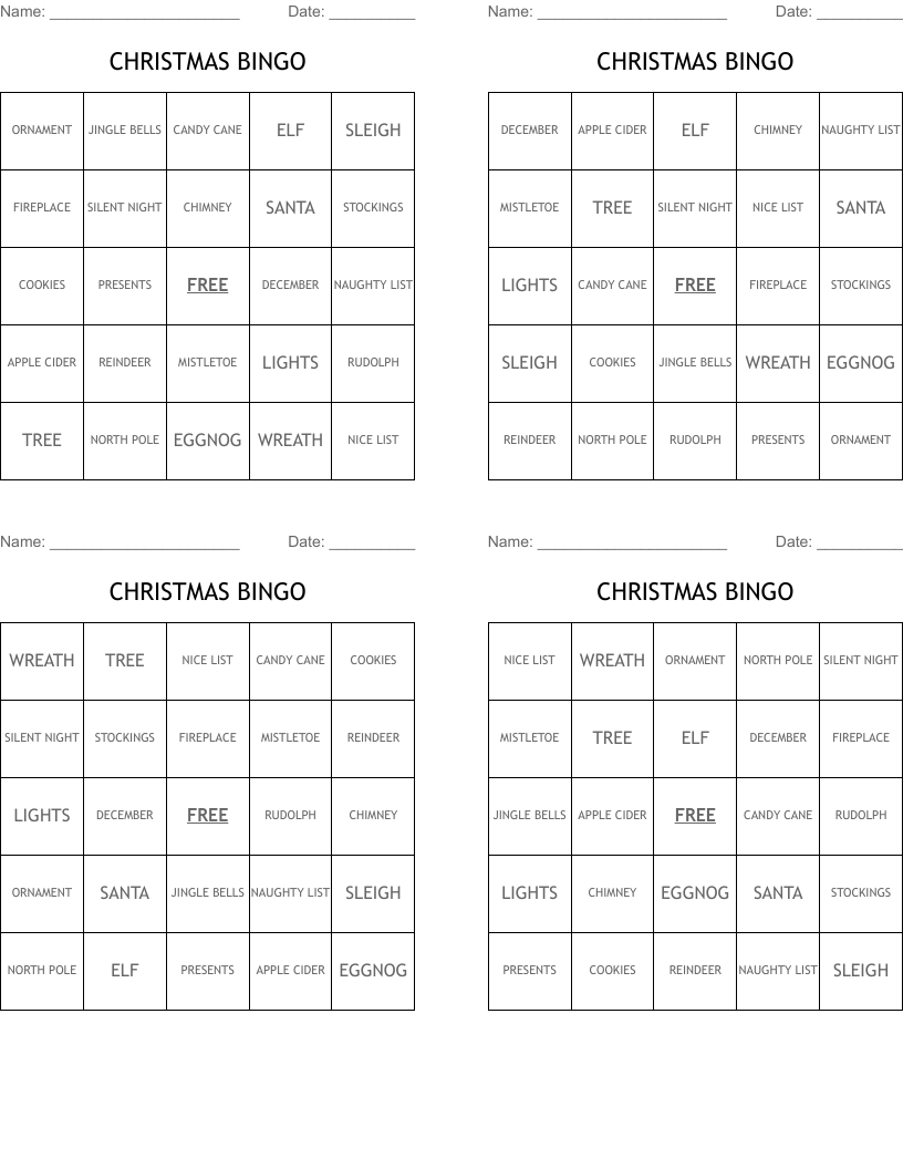 CHRISTMAS BINGO