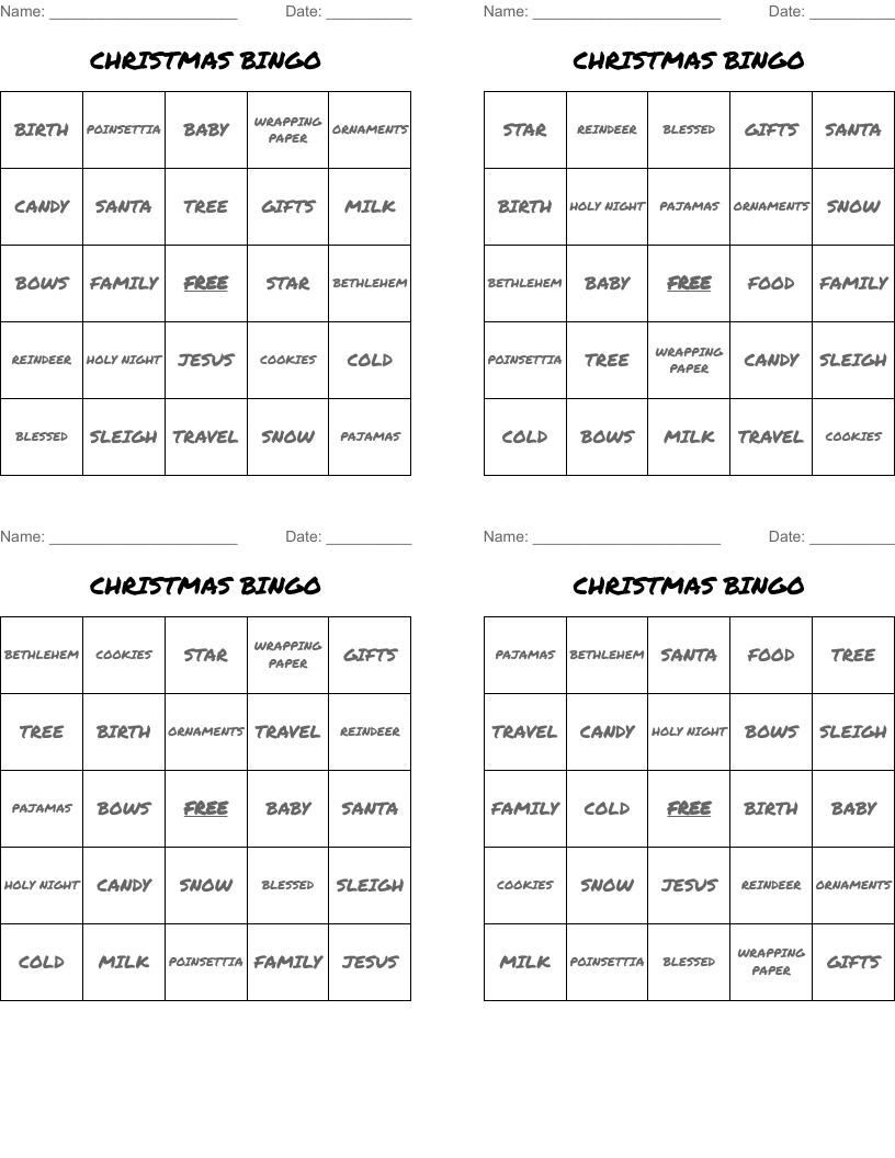 CHRISTMAS BINGO