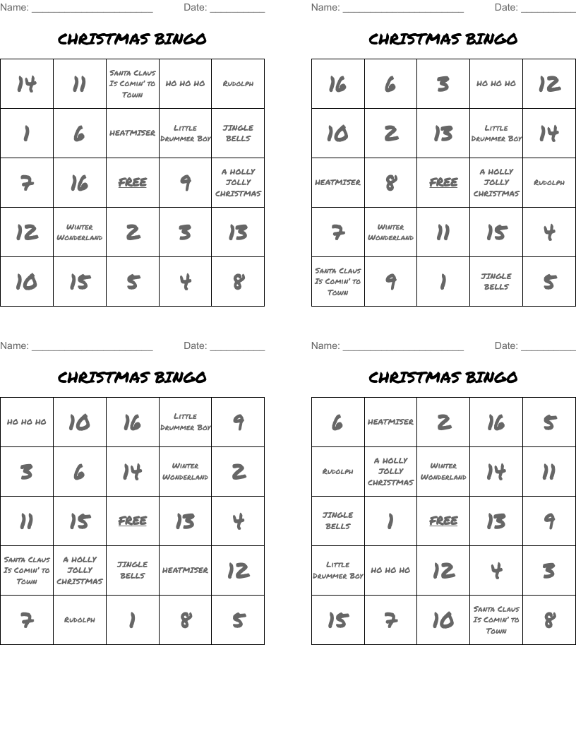 CHRISTMAS BINGO