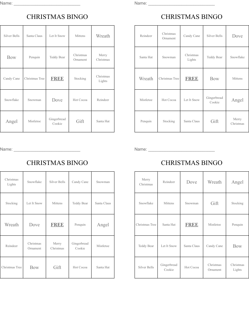 CHRISTMAS BINGO
