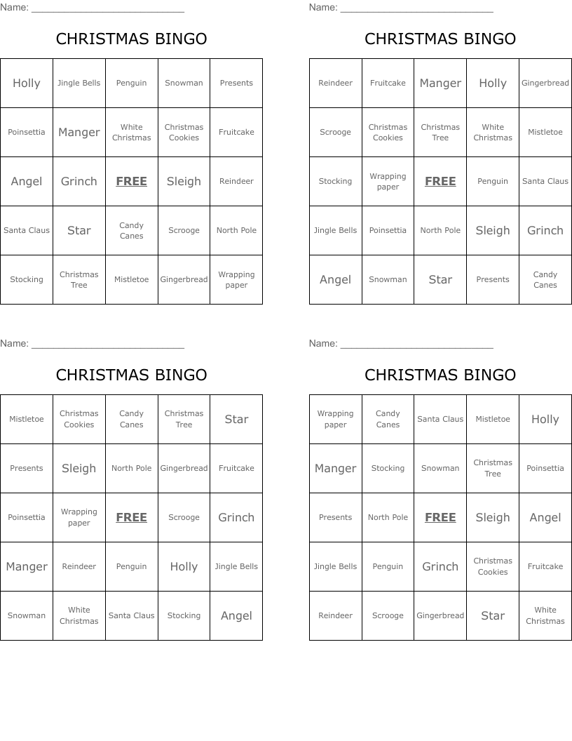 CHRISTMAS BINGO