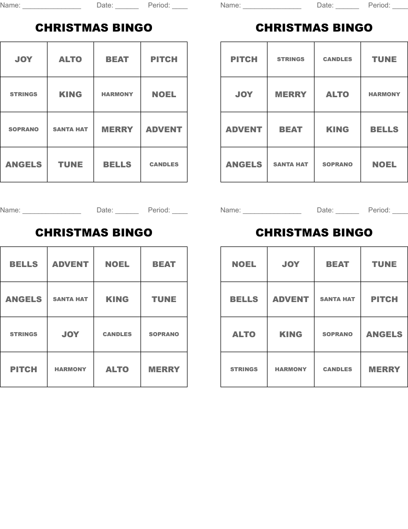 CHRISTMAS BINGO