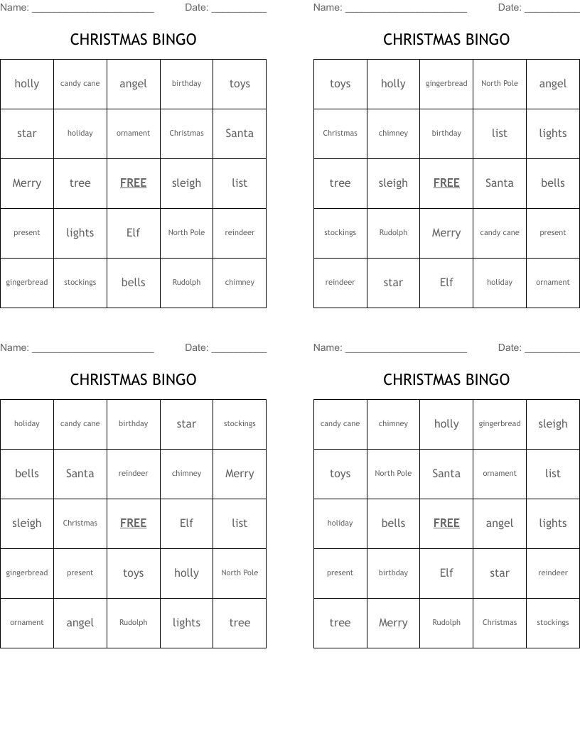 CHRISTMAS BINGO