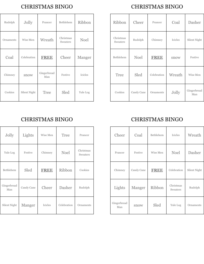 CHRISTMAS BINGO
