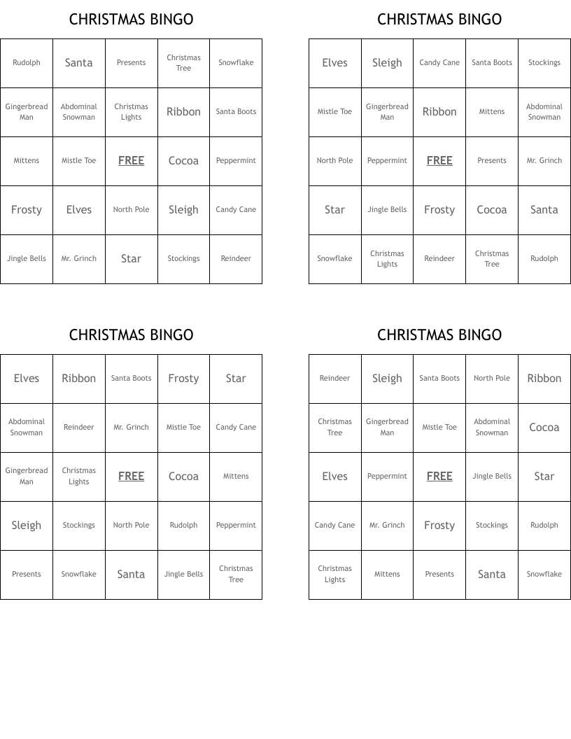 CHRISTMAS BINGO