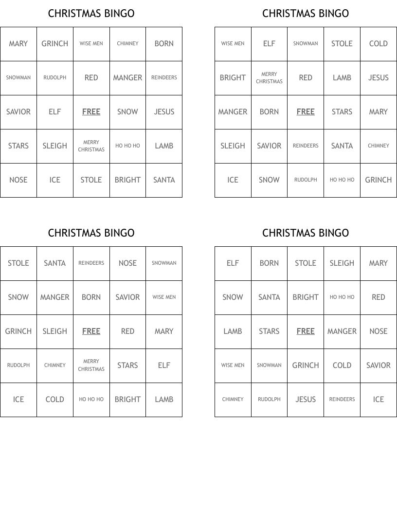 CHRISTMAS BINGO