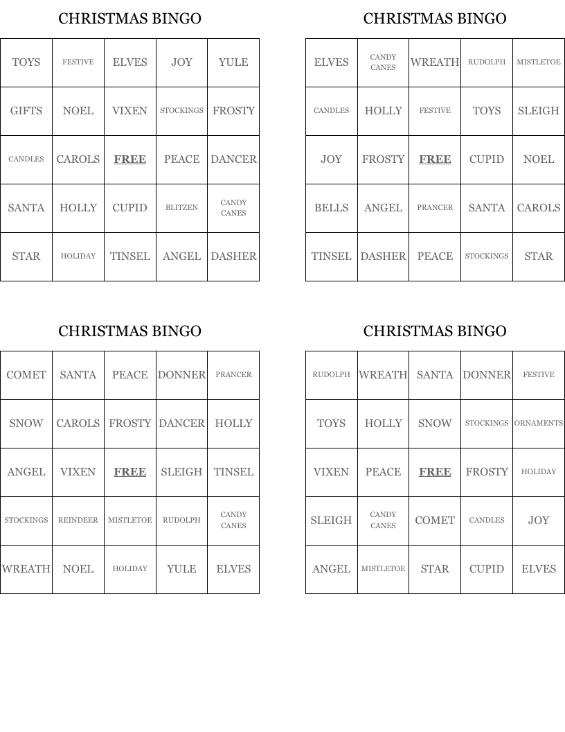 CHRISTMAS BINGO
