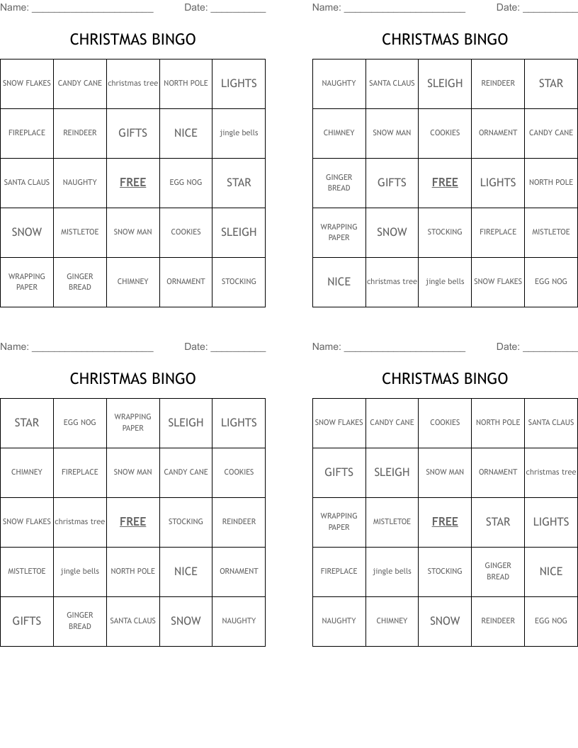 CHRISTMAS BINGO