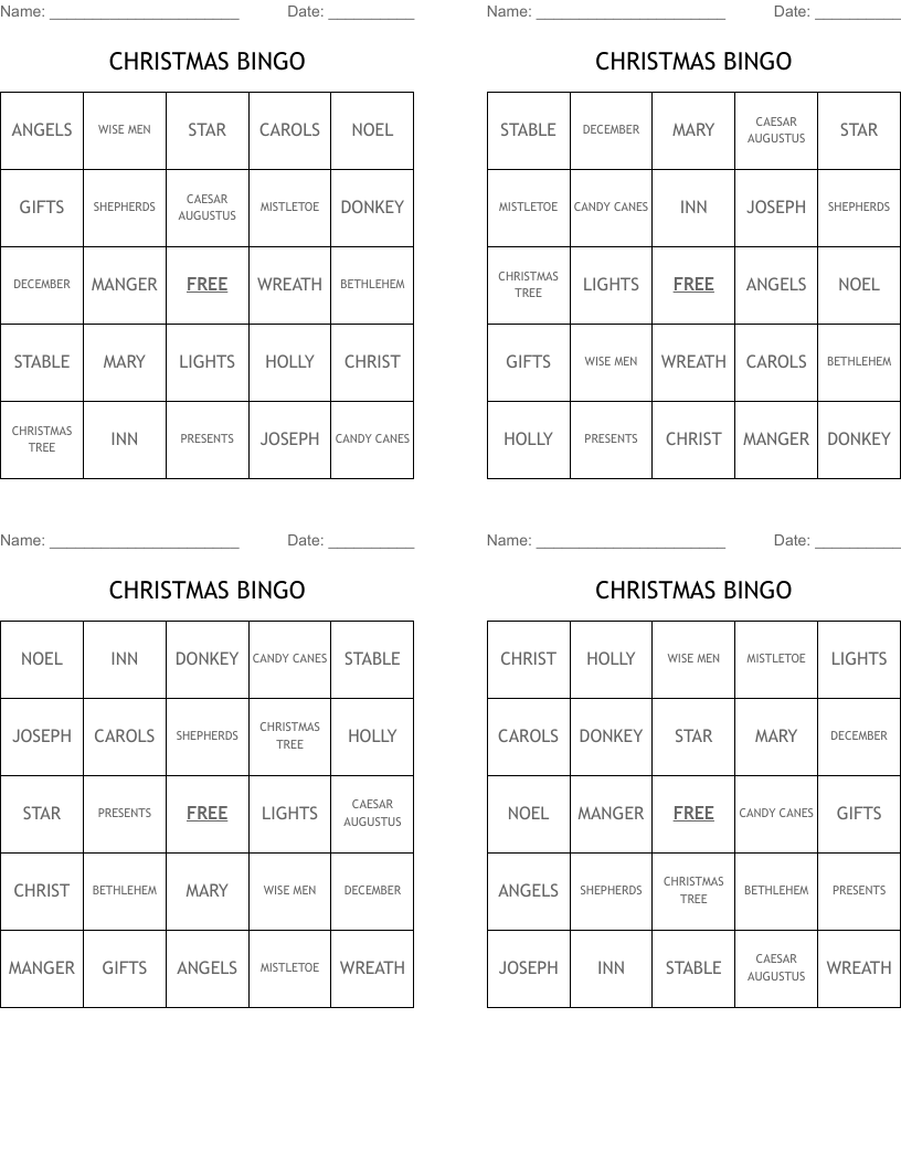 CHRISTMAS BINGO