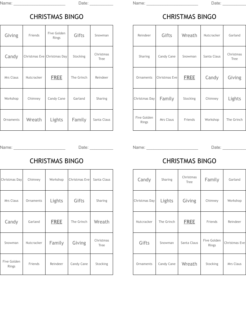CHRISTMAS BINGO