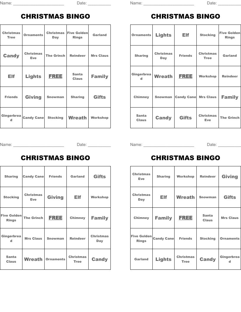 CHRISTMAS BINGO