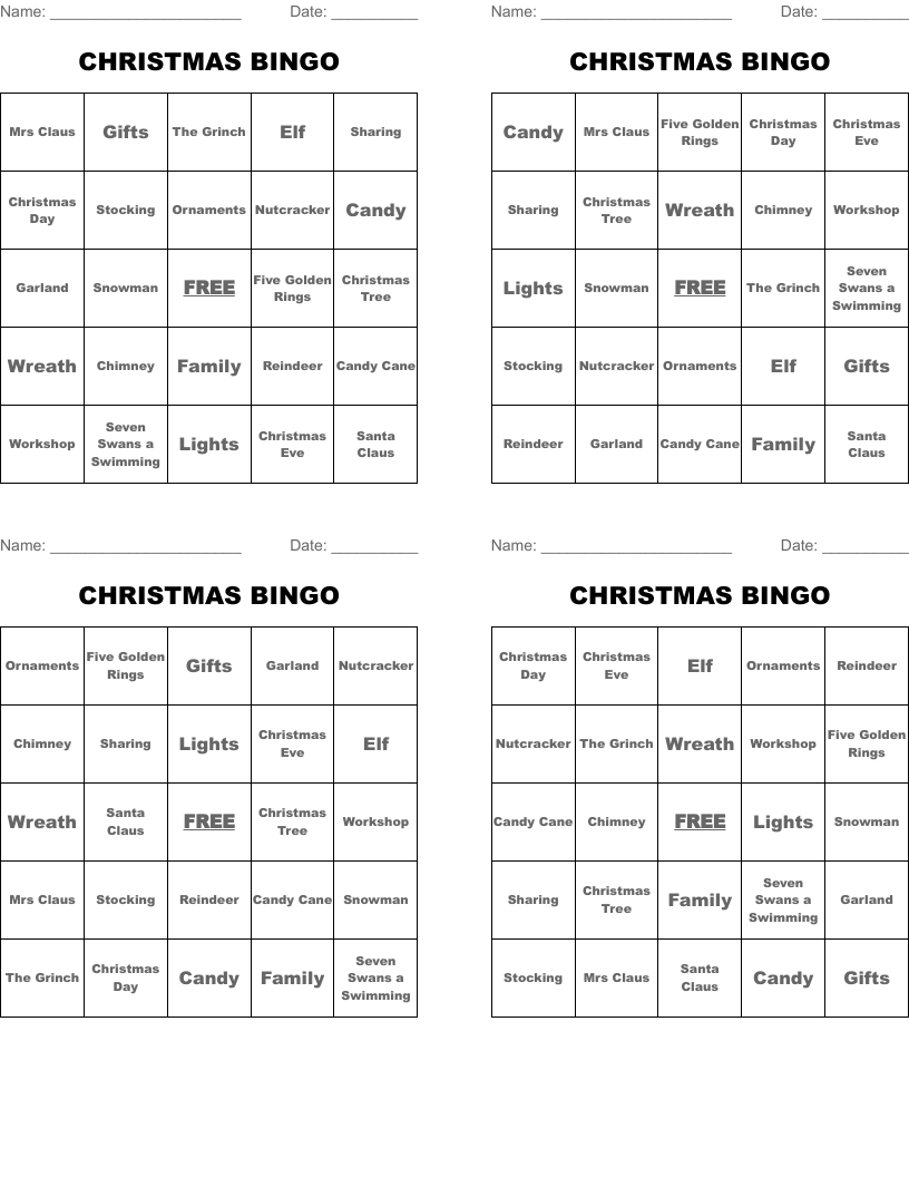 CHRISTMAS BINGO