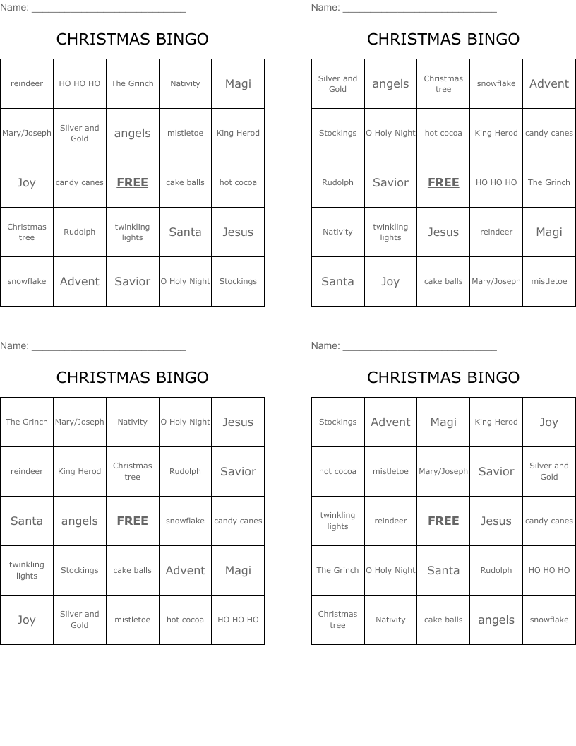 CHRISTMAS BINGO