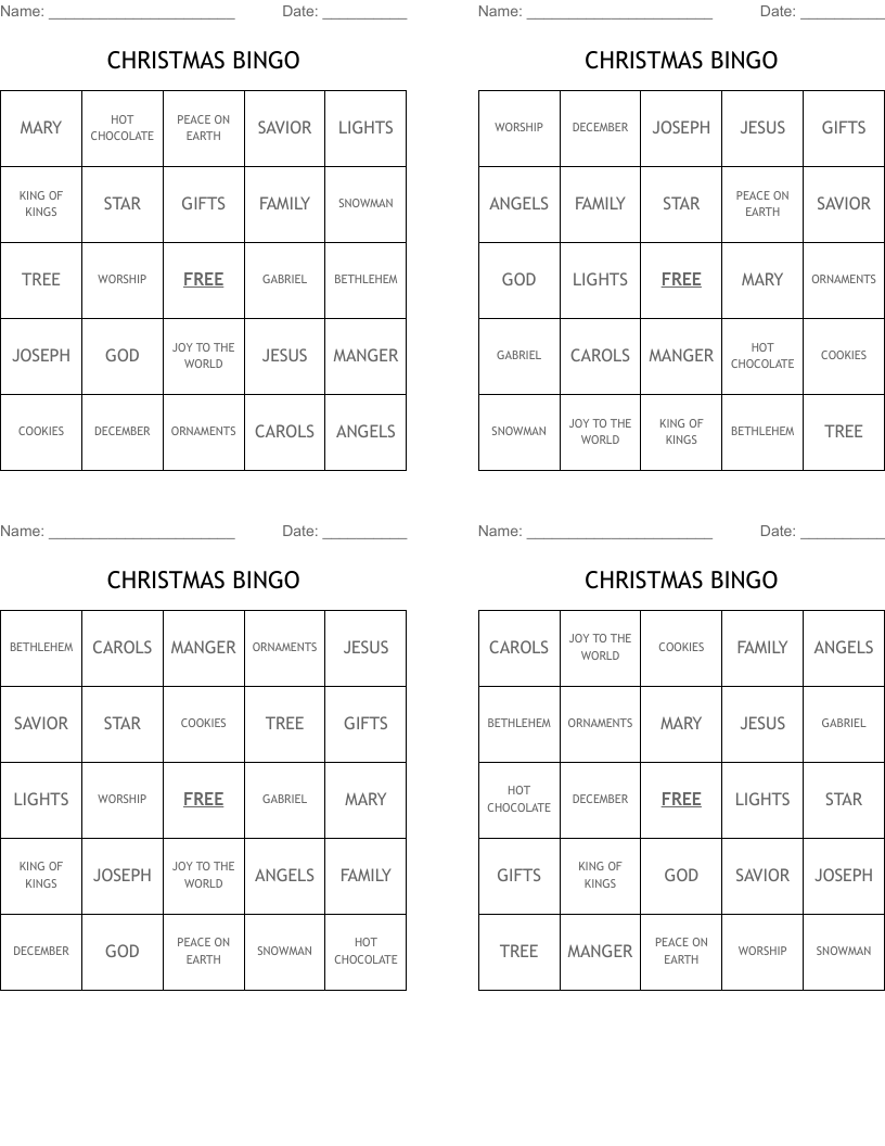 CHRISTMAS BINGO