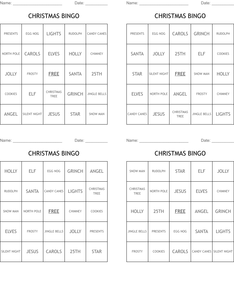 CHRISTMAS BINGO 