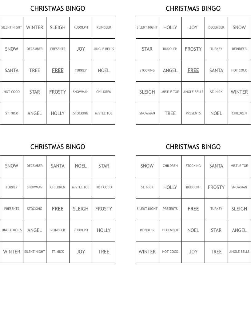CHRISTMAS BINGO 