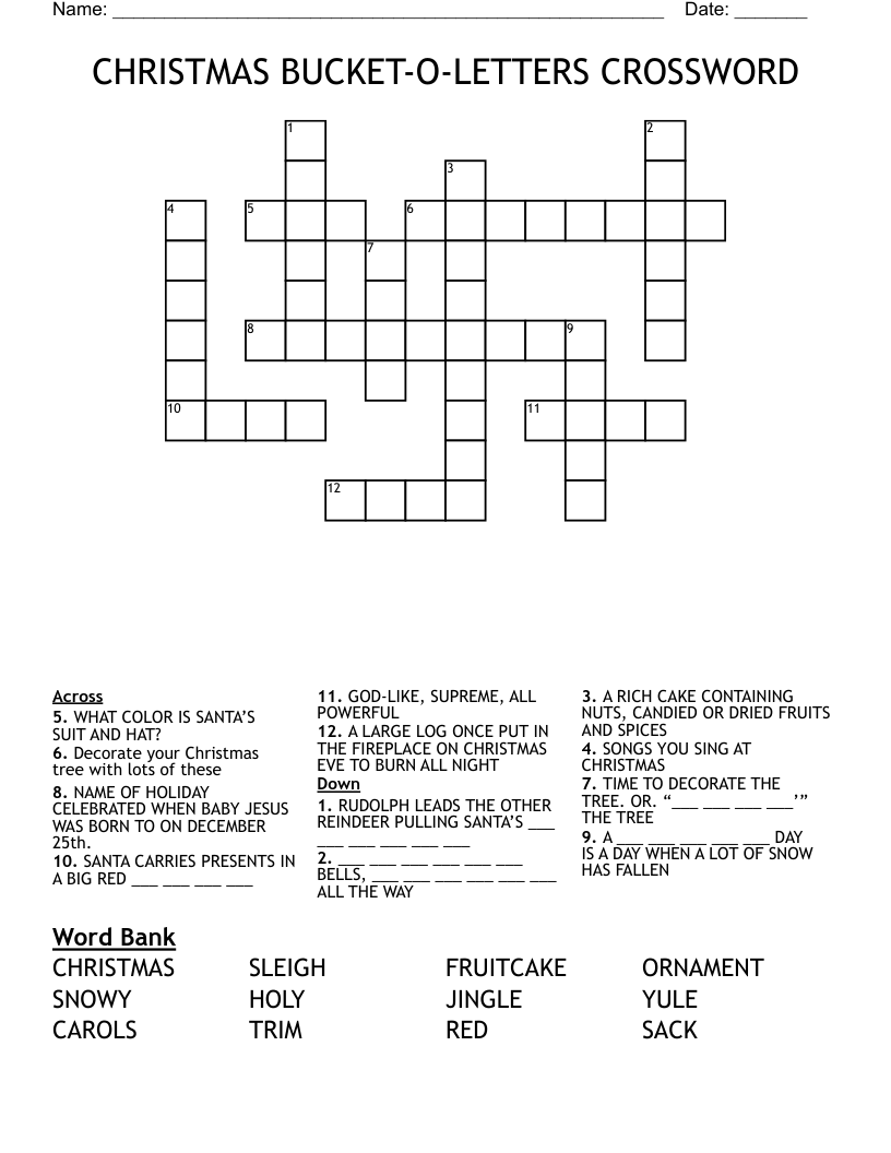CHRISTMAS BUCKET-O-LETTERS CROSSWORD