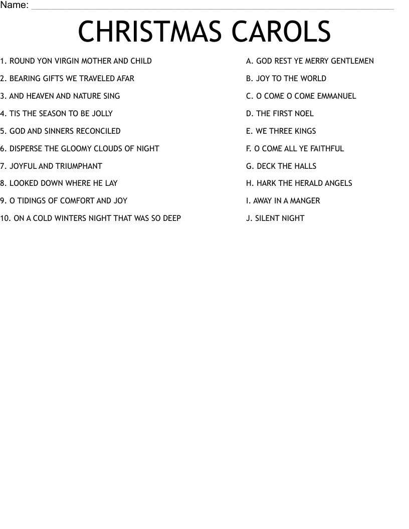 CHRISTMAS CAROLS Worksheet