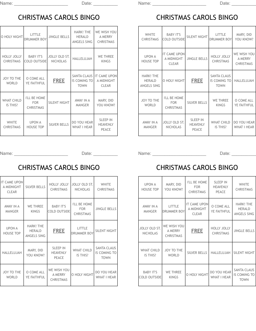 CHRISTMAS CAROLS BINGO