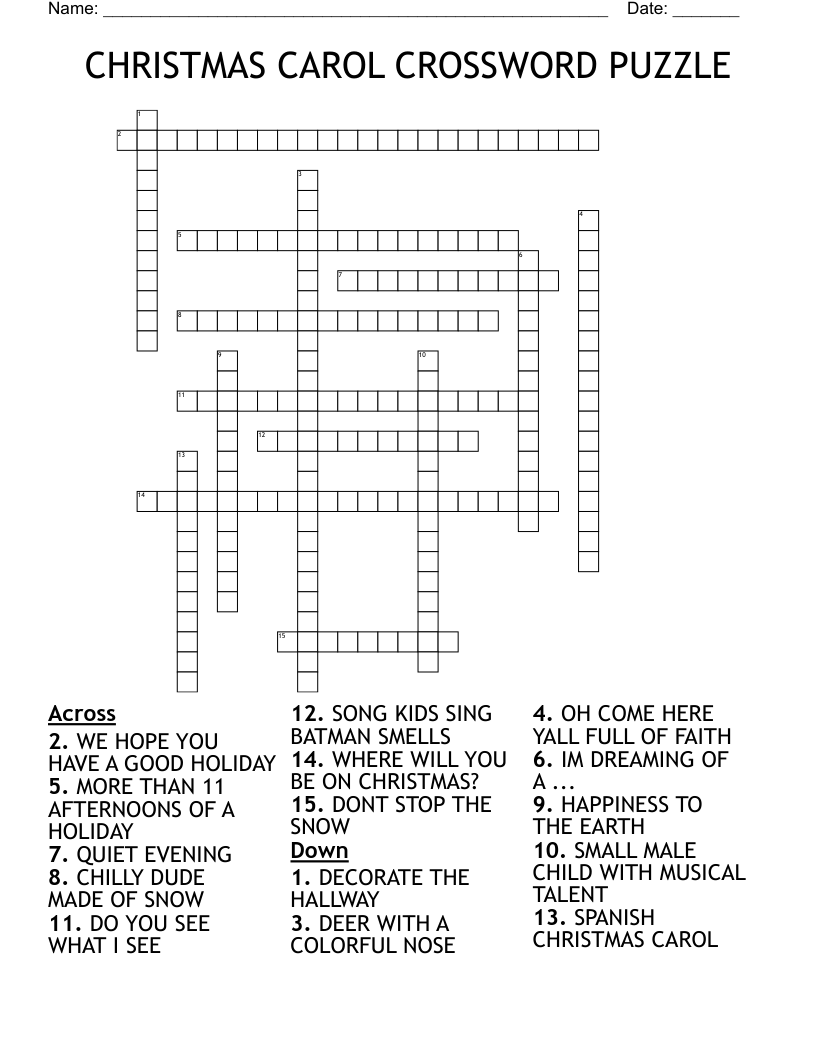 CHRISTMAS CAROL CROSSWORD PUZZLE