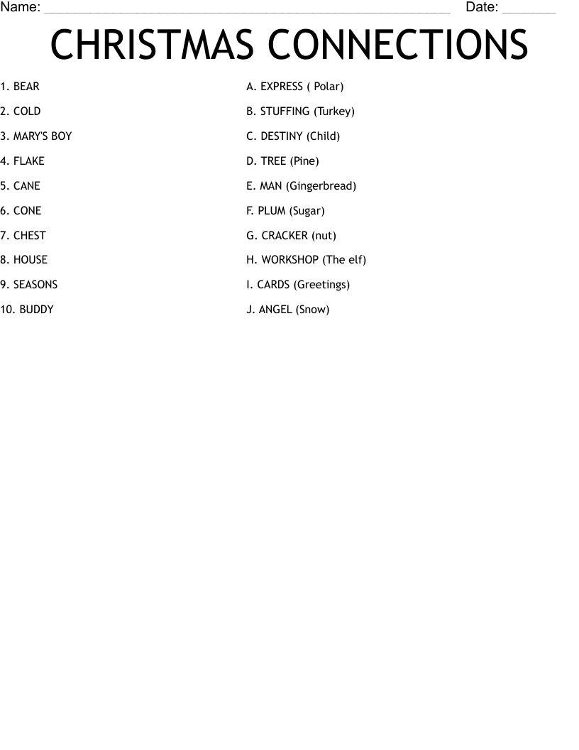 CHRISTMAS CONNECTIONS Worksheet