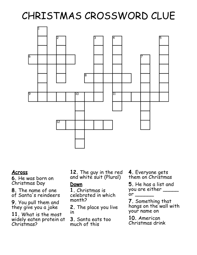 CHRISTMAS CROSSWORD CLUE 