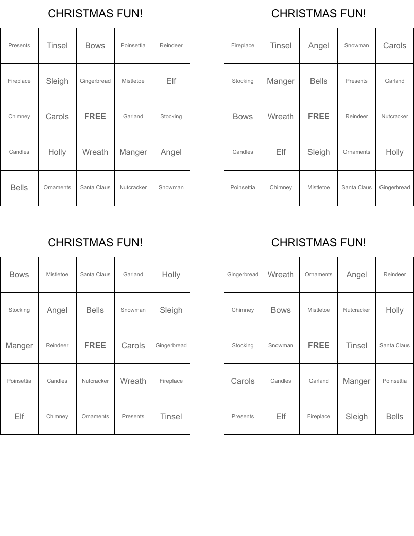 CHRISTMAS FUN! Bingo Cards