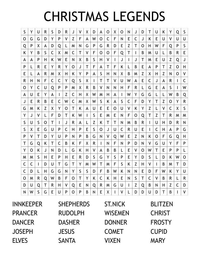 CHRISTMAS LEGENDS Word Search