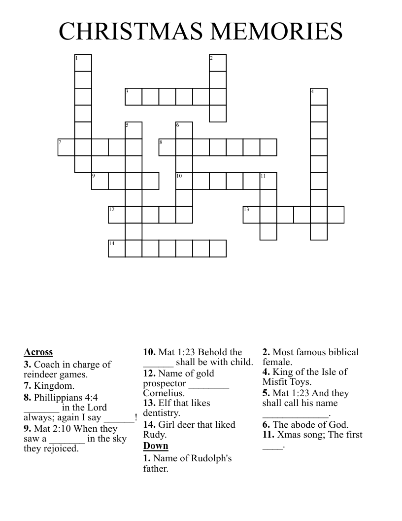 CHRISTMAS MEMORIES Crossword