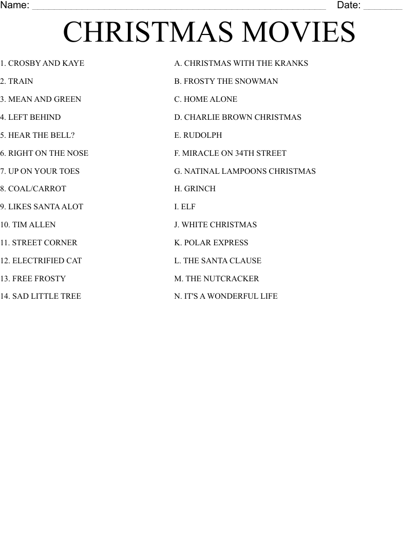 CHRISTMAS MOVIES Worksheet